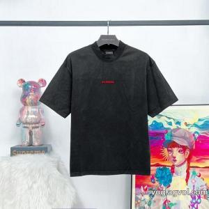 パリbalenciaga前後の定番アルファベット刺繍水洗炒雪片を旧半袖にしました
