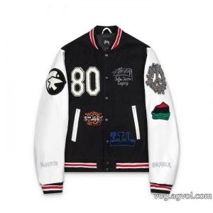 Stussy三方連名Ttl Varsity Jacketパッチワーク刺繍学校チーム野球服男女同型