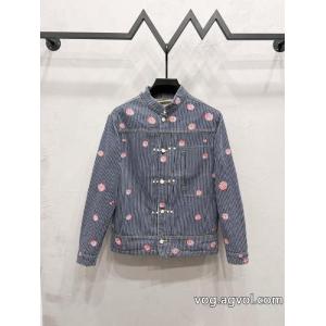 LOUIS VUITTONストライプ刺繍シングルバックルデニムジャケット