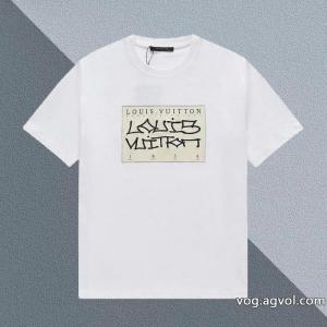 ルイ ヴィトン LOUIS VUITTONプリント下地刺繍草書ロゴ半袖Tシャツ