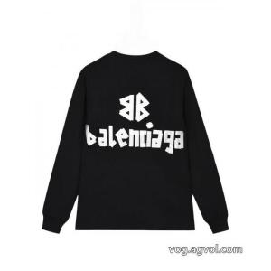 BALENCIAGA秋冬新作ヘッダー付き丸首水洗い旧長袖Tシャツ男女同型
