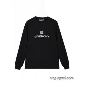 GIVENCHY万針刺繍クラシック梵字アルファベットロゴ背中カスタムピーチ長袖Tシャツ