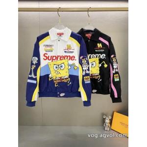 Supremeスポンジボブカートゥーンプリント刺繍ロゴレーサーアメリカントレンドジャケット