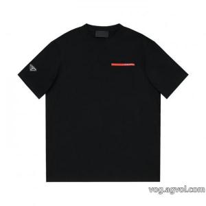 独占最高品質バージョンprada家ロゴ凹凸アルファベットラウンドネック半袖Tシャツ