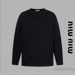 miumiu焼花アルファベット刺繍長袖Tシャツ