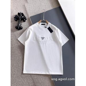 pradaクラシックVチップ+カスタム三角標工芸半袖Tシャツ男女同型