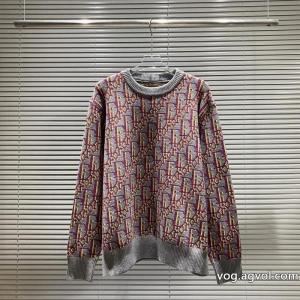 diorニューグレーパープル全身カラーロゴジャカードラウンドネックセーター