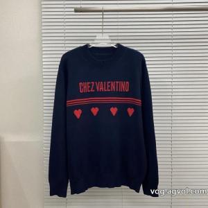 Valentlnoハートアルファベットロゴジャカードラウンドネックセーター