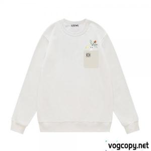 Loeweプリントフェイクポケット+フラワー柄LOGOプリントパーカー男女同型