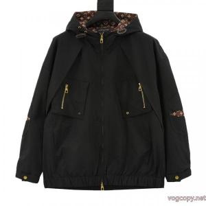 Louis Vuittonオールドフラワーフルプリントパッチワークパーカージップコート