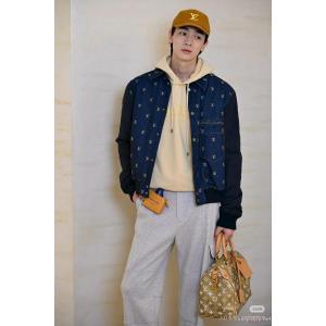 LOUIS VUITTON25ss全幅刺繍開襟ロゴナイロン袖ジョイントデニムコットンコート