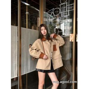Loeweカスタムアルファベットロゴポケットスエードパッチワークゆったりカジュアルコート