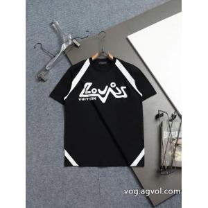 高品質LOUIS VUITTON 2026 ss最新革ロゴ発泡丸首半袖Tシャツ