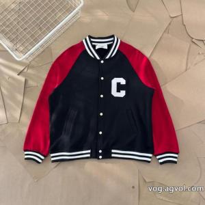 Celine2026 ssランニングモデルアカデミア風ブラックレッドクラッシュカラー野球ウェアジャケット