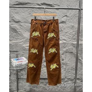 Chrome Hearts 2026新ウッドイエローアルファベット章仔合皮刺繍カップル水洗ゆったりジーンズ