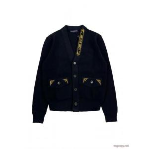 LV LOUIS VUITTON FW 25早秋メンズシリーズ、ピュアカラーVネックシングルブレスト長袖ニット、メンズブラッ...